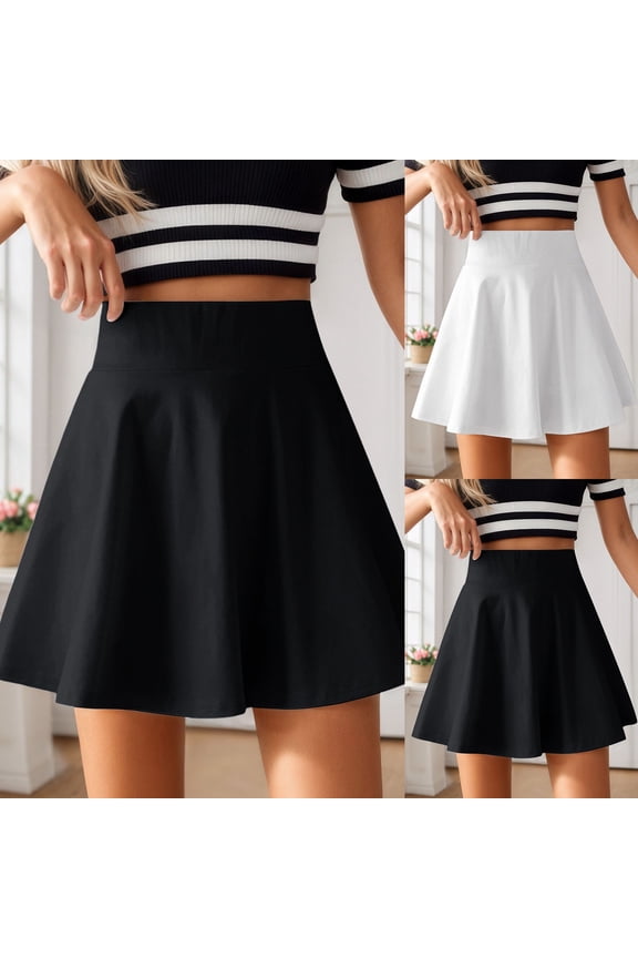 Women's A Line Pleated Puffy Skirt Elastic Waist Black Skirt High Waisted Bodycon Short Skirt Black XXXL