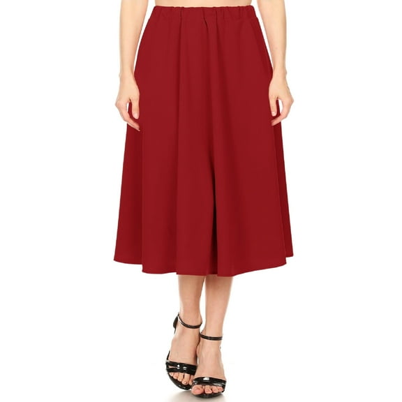 Women's A-Line Pleats High Waist Elastic Band Comfy Solid Midi Skirt S-3XL