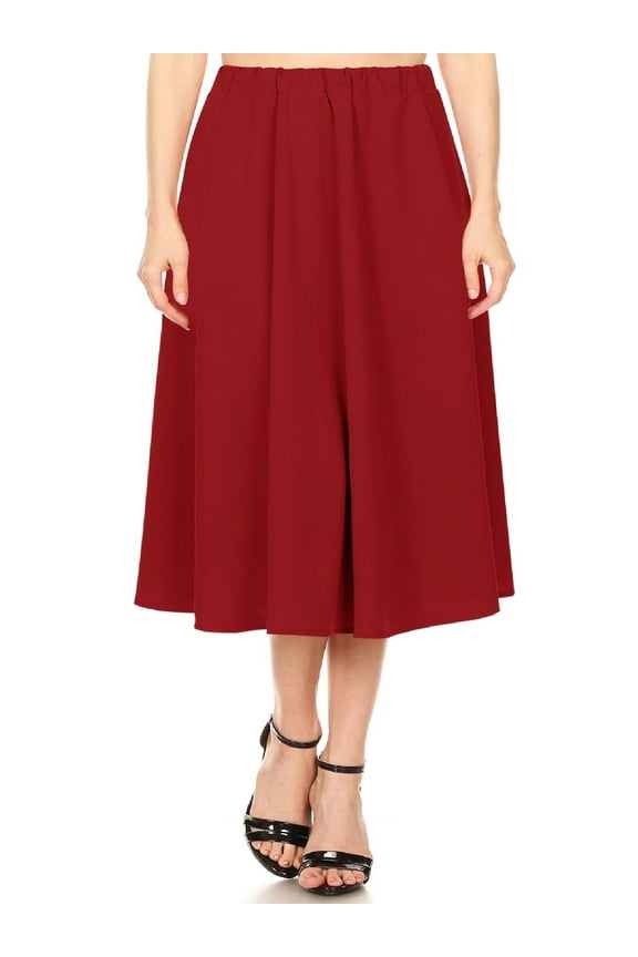 Women's A-Line Pleats High Waist Elastic Band Comfy Solid Midi Skirt S-3XL