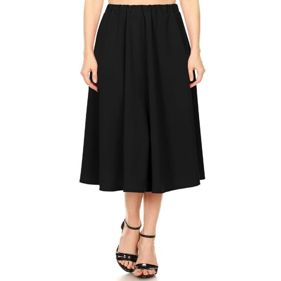 Women's A-Line Pleats High Waist Elastic Band Comfy Solid Midi Skirt S-3XL