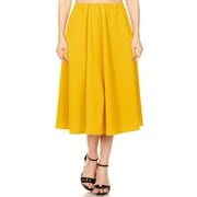 Womens A-Line Pleats High Waist Elastic Band Comfy Solid Midi Skirt S-3XL