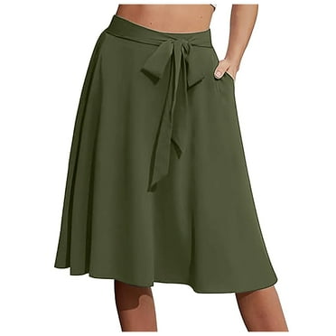 Women's A Line Pockets Skirt High Waist Flared Midi Skirts
