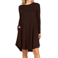 thumbnail image 1 of Women's A-Line Round Neck Long Sleeve Pockets Lightweight Solid Mini Midi Dress, 1 of 5