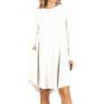 thumbnail image 1 of Women's A-Line Round Neck Long Sleeve Pockets Lightweight Solid Mini Midi Dress, 1 of 5