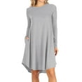 thumbnail image 1 of Women's A-Line Round Neck Long Sleeve Pockets Lightweight Solid Mini Midi Dress, 1 of 5
