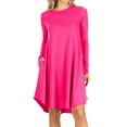 thumbnail image 1 of Women's A-Line Round Neck Long Sleeve Pockets Lightweight Solid Mini Midi Dress, 1 of 5