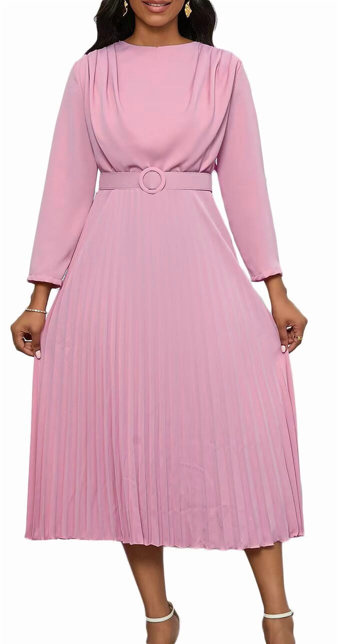Women's A Line Round Neck Pleated Dress Plus Size Midi Wedding Guest Women's A Line Round Neck Pleated Dress Plus Size Midi Wedding Guest