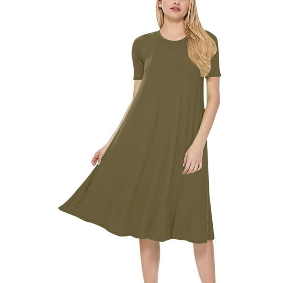 Women's A-Line Short Sleeve Loose Fit Jersey Knit Solid Midi Maternity Dress S-3XL
