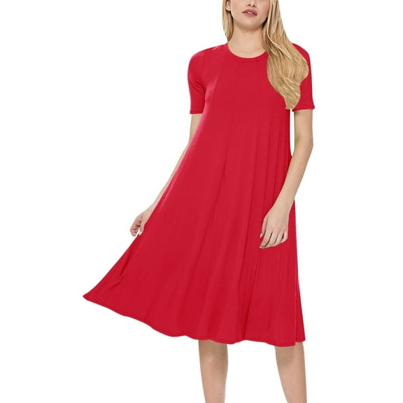 Women's A-Line Short Sleeve Loose Fit Jersey Knit Solid Midi Maternity Dress S-3XL