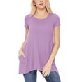 thumbnail image 1 of Women's A-Line Short Sleeve Relaxed Fit Round Neck Solid Tunic Top with Pockets, 1 of 4