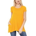 thumbnail image 1 of Women's A-Line Short Sleeve Relaxed Fit Round Neck Solid Tunic Top with Pockets, 1 of 4
