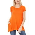thumbnail image 1 of Women's A-Line Short Sleeve Relaxed Fit Round Neck Solid Tunic Top with Pockets, 1 of 4