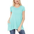 thumbnail image 1 of Women's A-Line Short Sleeve Relaxed Fit Round Neck Solid Tunic Top with Pockets, 1 of 4