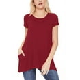 thumbnail image 1 of Women's A-Line Short Sleeve Relaxed Fit Round Neck Solid Tunic Top with Pockets, 1 of 4