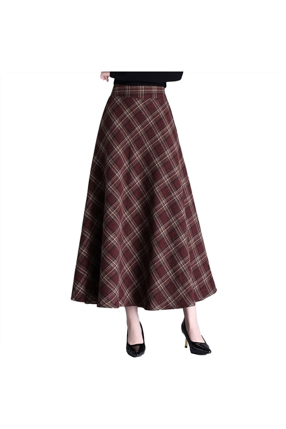 Women's A-Line Skirt Elasticated Waist Flannel Insulated Pleated Winter Full Length