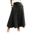 thumbnail image 1 of Women’s A-Line Skirt, High Waist Midi Skirt with Front Slit, Pockets, and Button Detail, Elegant and Practical for Work, Church, or Luncheon Outings. Black L, 1 of 4