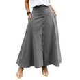 thumbnail image 1 of Women’s A-Line Skirt, High Waist Midi Skirt with Front Slit, Pockets, and Button Detail, Elegant and Practical for Work, Church, or Luncheon Outings. Gray 2XL, 1 of 4