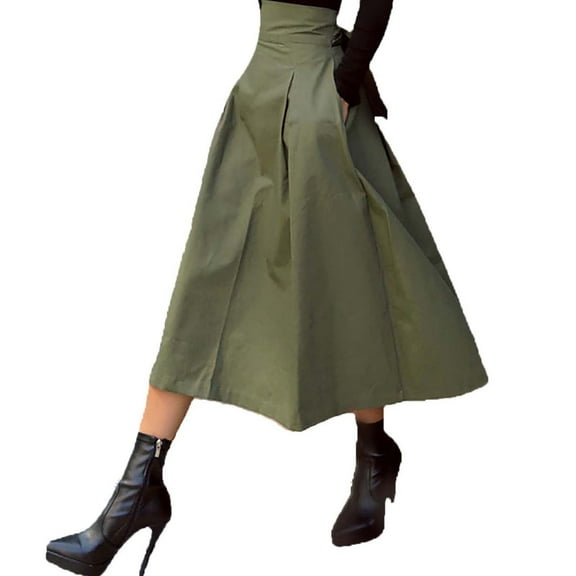Women's A Line Umbrella Skirt - Bow Detail, High Waist, Polyester, Slim Waist, All Season