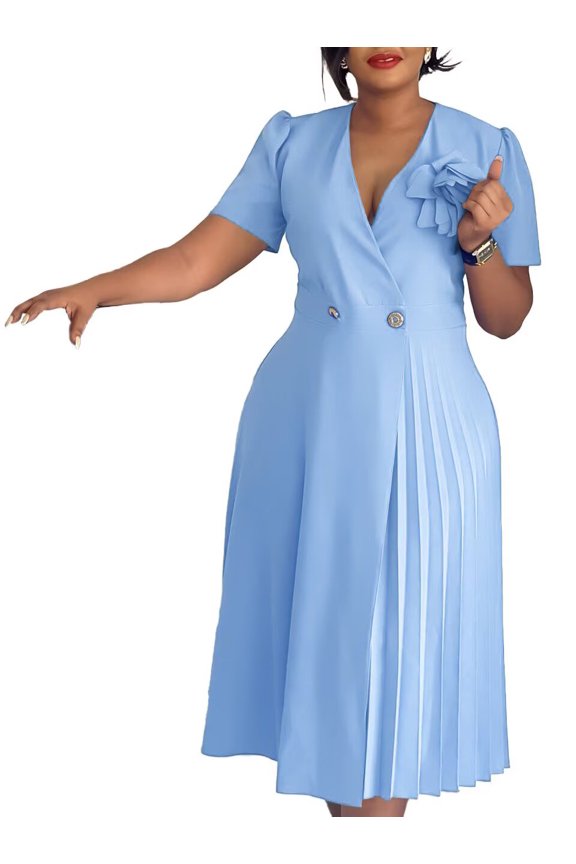 Women's A-Line for Women V Neck Midi Dress 3D Flower Elegant Work Party Dress