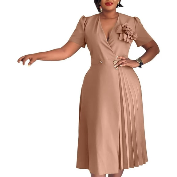 Women's A-Line for Women V Neck Midi Dress 3D Flower Elegant Work Party Dress