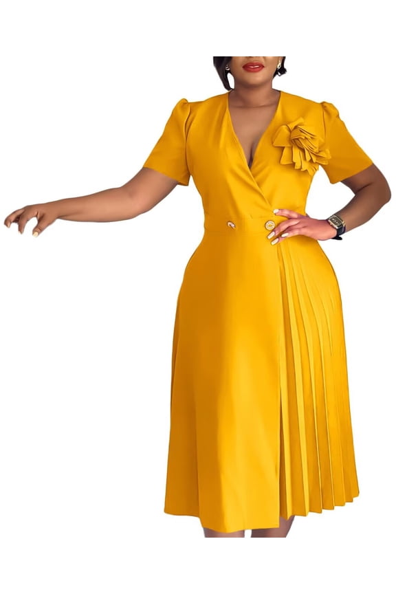 Women's A-Line for Women V Neck Midi Dress 3D Flower Elegant Work Party Dress