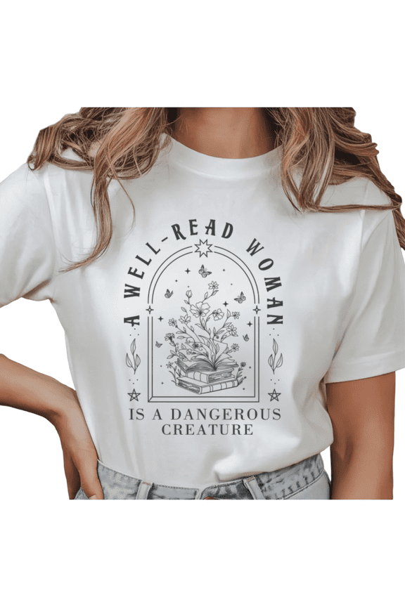 Women's A Well Read Woman Is A Dangerous Creature Graphic T Shirt Floral Book Lover Print Short Sleeve Round Neck Top White S-5XL