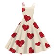 thumbnail image 1 of Women's A-line Dress Casual Fashion Valentine's Day Heart Print Off-Shoulder Sleeveless Dress Beige M, 1 of 4