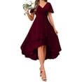 thumbnail image 1 of Women's A-line Mid Length Dress V Neck Ruffle Sleeves Pleated High Low Formal Dresses Simple Basic Solid Dress, 1 of 7
