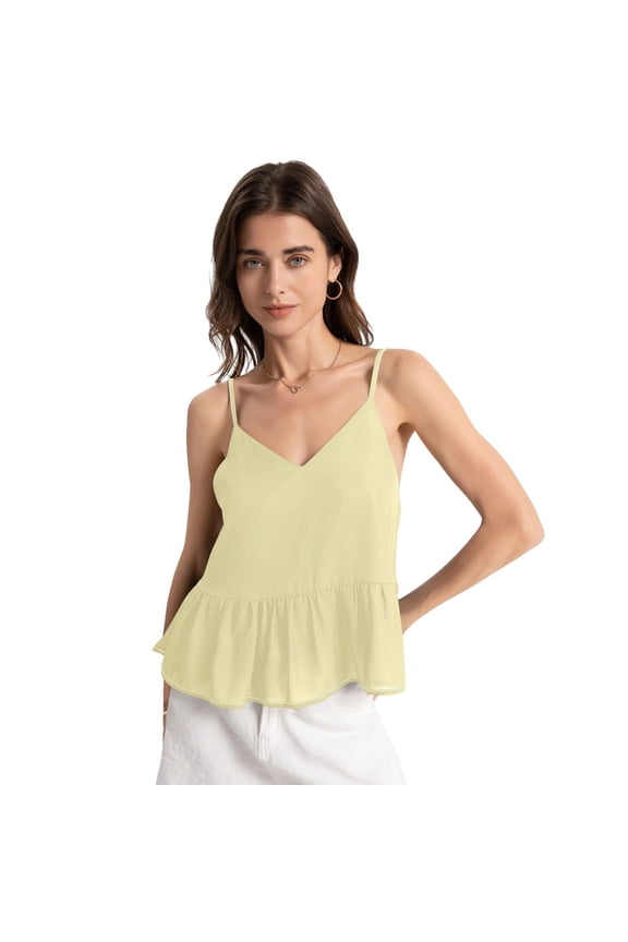 Women's A-line Sleeveless Halter Top- Adjustable Strap Tanks & Camisoles- Chiffon Fabric for Everyday,Broad Pale Yellow