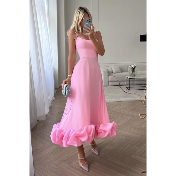 Women's A-line floral evening dress with large hemline and straps