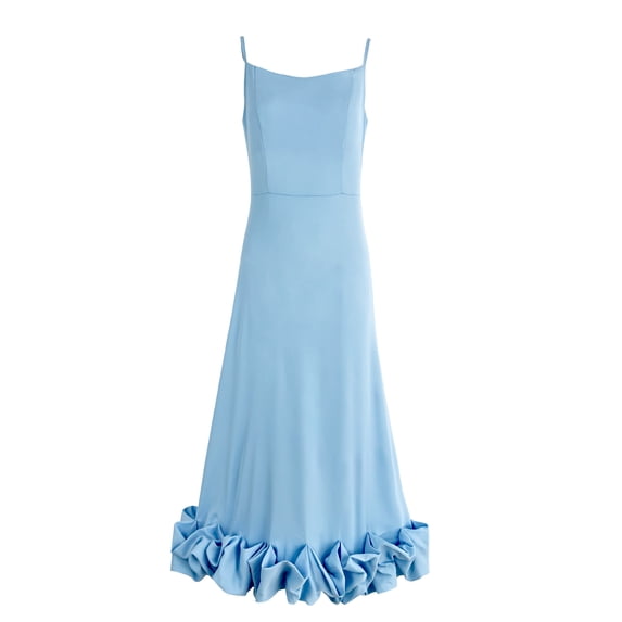 Women's A-line floral evening dress with large hemline and straps