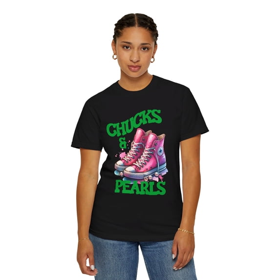 Women's AKA Pink and Green Chucks and Pearls Comfort Colors Shirt