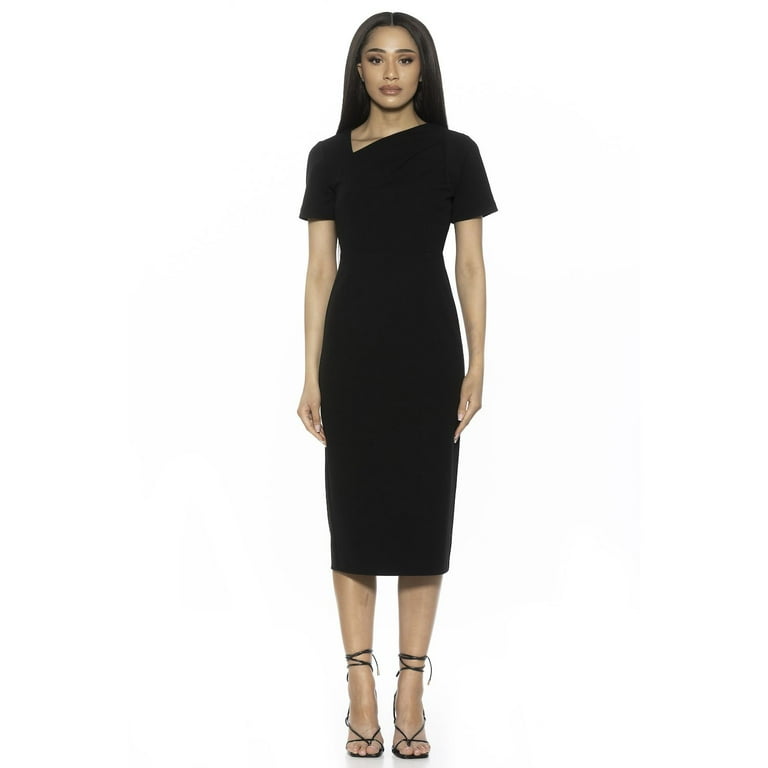 Women s ALEXIA ADMOR Angelica Asymmetric Short Sleeve Sheath Dress Color Black Size MEDIUM