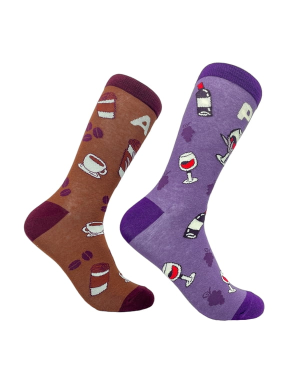 Women's AM Coffee PM Wine Socks Funny Vino Wine Lover Drinking Graphic Novelty Footwear