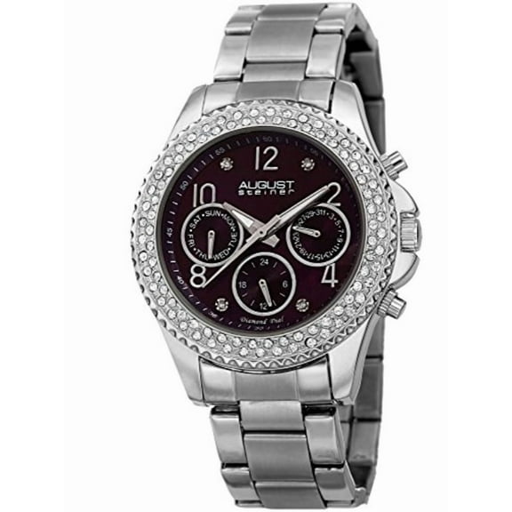 Women's AS8136SSPU Silver Multifunction Quartz Watch with Burgundy Dial and Silver Bracelet