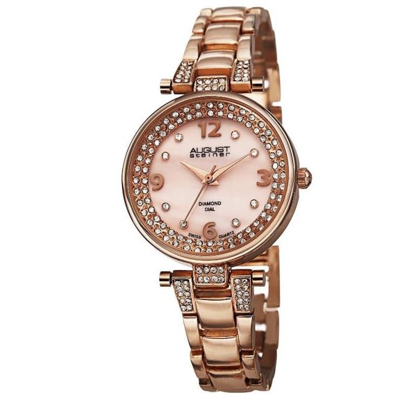 Women's AS8137RG Rose Gold Swiss Quartz Watch with Pink Mother of Pearl Dial and Crystal Accented Rose Gold Bracelet