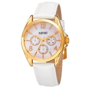 Womens AS8191YGW Yellow Gold Multifunction Crystal Accented Quartz Watch with White Mother of Pearl Dial and White Strap
