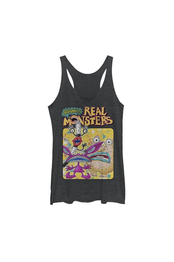 Women's Aaahh!!! Real Monsters Character Crew Racerback Tank Top Black Heather 2X Large