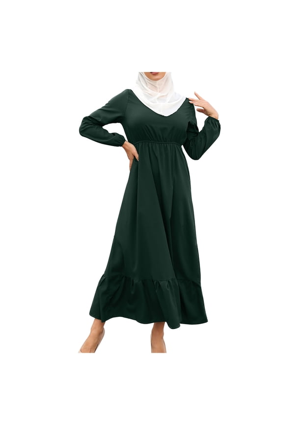 Women's Abaya Muslim Maxi Dress, Women Long Sleeve 3/4 Zipper Long Islamic Dress Casual Loose Special Occasion Dresses