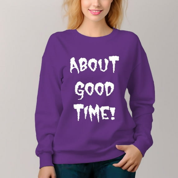 Women's About Good Time Pattern Crew Neck Pullover Cozy Clothes Autumn Winter