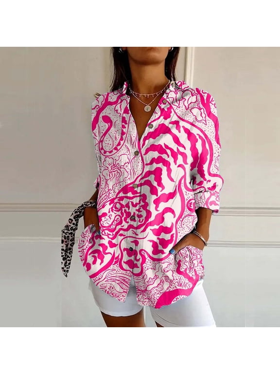 Women's Abstract Leopard Print Button-Down Shirt, Loose Fit 3/4 Sleeve Casual Blouse with Pockets, Vibrant Artistic Graphic Print, 17 Colors, Sizes S-5XL