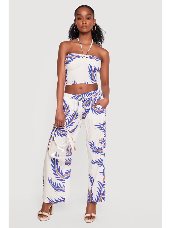 Women's Abstract Palm Leaf Print Wide Leg Pants