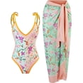 thumbnail image 1 of Women's Abstract Print Notched Square Neck Floral Resort Swimsuit with Cover Up, 1 of 7