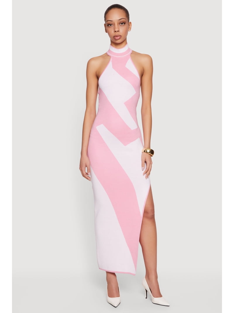 halter neck side split maxi dress Celandine Linen-Blend Side-Slit at MarketFair Shoppes in Princeton, NJ S M L Bust White Halter Neck Thigh Split