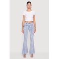 thumbnail image 1 of Women's Acid Wash Belted Front Frayed Flare Jeans, 1 of 5