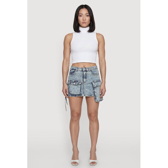 Women's Acid Wash Denim Mini Utility Skirt