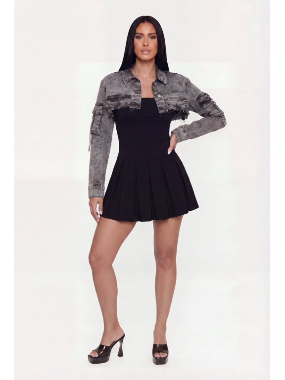 Women's Acid Wash Frayed Hem Denim Bolero Jacket