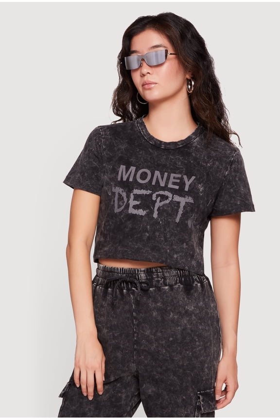 Women's Acid Wash Money Dept Graphic Crop Top