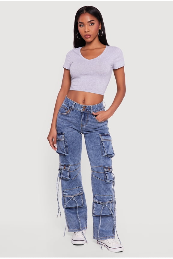 Women's Acid Wash Multi Pocket Cargo Jeans