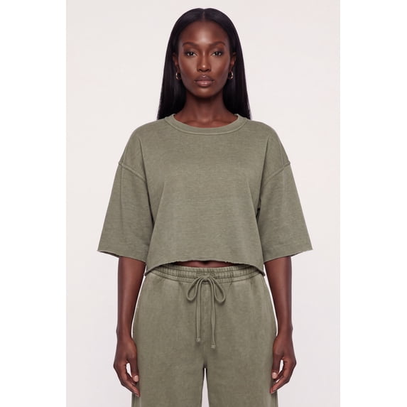Women's Acid Wash Oversized Cropped Raw Hem Sweatshirt